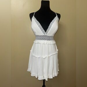 Shero White Lace Trim Mini Dress With Open Back